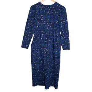 Vintage Laura Ashley Woodland Pine Cone Print Long Sleeve Prairie Midi Dress